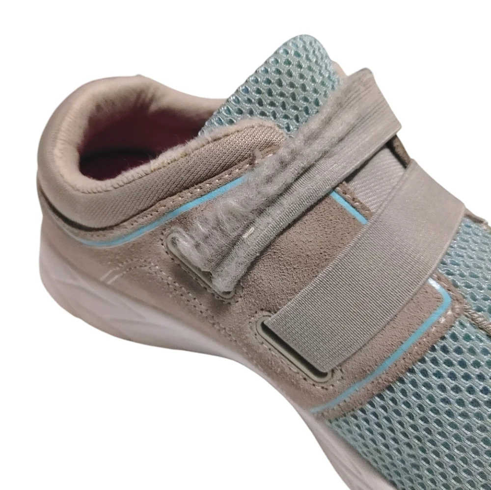 Vionic Ema Gray Suede Blue Mesh Laceless Comfort Sneakers Women's Size 8.5